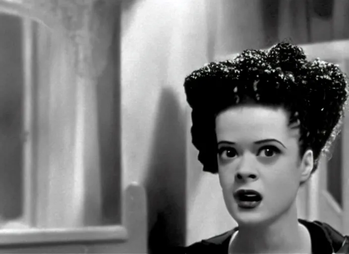 Image similar to bride of frankenstein ( 1 9 3 5 ) as a teen, still from john hughes movie sixteen candles