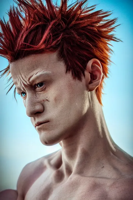 Image similar to photorealistic portrait photograph of real - life hisoka looking at you, hunter hunter, depth of field, soft focus, highly detailed, intricate, realistic, national geographic cover, soft glow, textured skin