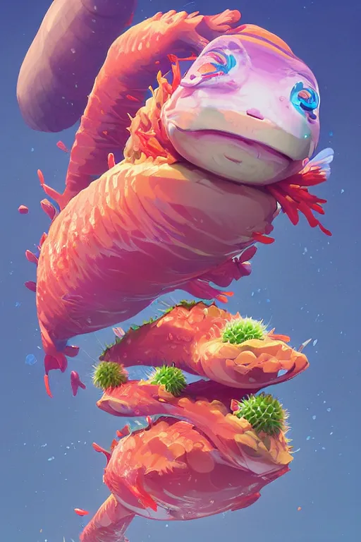 Image similar to 3 d render creature animal sushi cristal very big eye roots cactus elemental flush of force nature micro world fluo fishscale, comics gta 5 cover, official fanart behance hd artstation by jesper ejsing, by rhads, makoto shinkai and lois van baarle, ilya kuvshinov, ossdraws