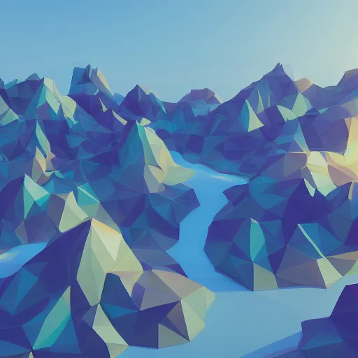 Image similar to low poly landscape of magical world, digital render