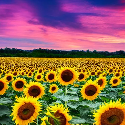 Prompt: sunflower field, butterflies, 4k, award-winning, sunset