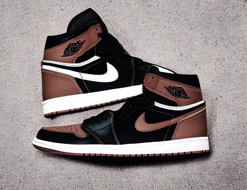 Image similar to a press photograph of nike jordan 1 mocha, size 1 0, white background