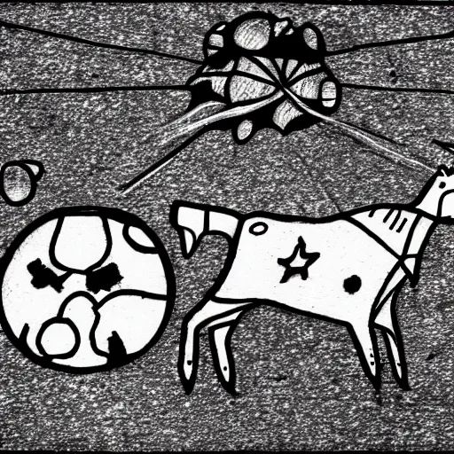 Prompt: A space ship abducts a cow, drawn by a 5 year old, 4k, HD