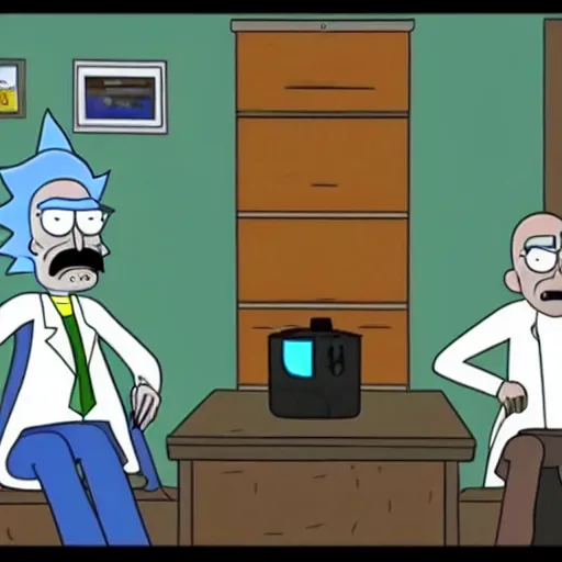 Image similar to walter white as a character in rick and morty