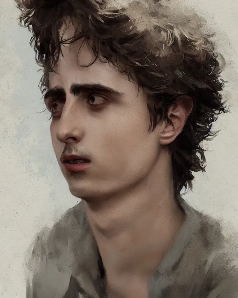 Image similar to portrait of timothy chalamet, artstation, greg rutkowski, 4 k, concept art, matte painting