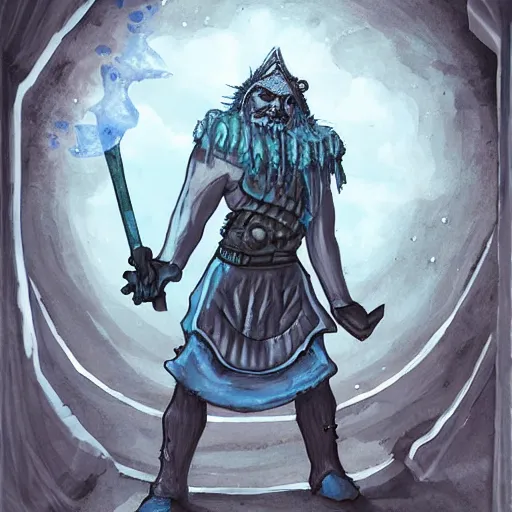 Prompt: Artwork by Nils Hamm of The Chitine King Hian the Demigod, master of Ice, and their hateful haunting of steam mephits and horrifying balors, who plan to take revenge on the party for a perceived wrong done to them long ago.