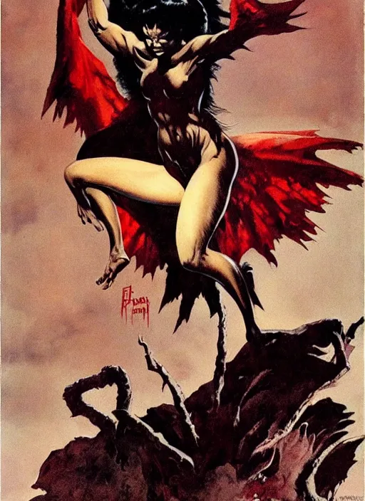 Image similar to manananggal, filipino vampire, strong line, deep color, beautiful! coherent! by frank frazetta, high contrast