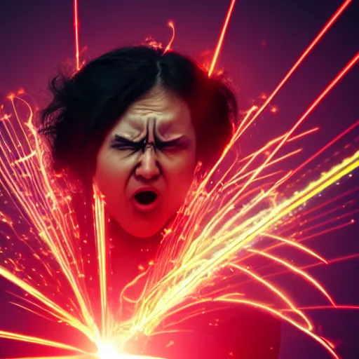 Prompt: a angry woman shooting lasers out of her eyes