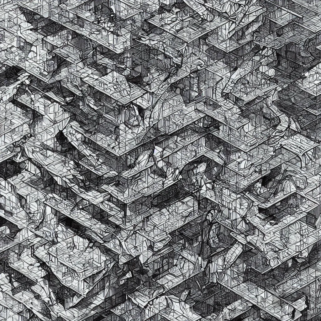 Image similar to いらすとや, in the style of M.C. Escher, inspired by zaha hadid,