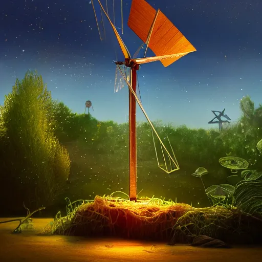 Prompt: tiny wooden windmill, floating, rbc, radiolaria, protophyta, micro - organisms, center frame, symmetric, rim light, marine microbiology, bioluminescence, electric, soft, concept art, intricate details, highly detailed, colorful, photorealistic, disney pixar, octane render, iridescent, anime, 8 k