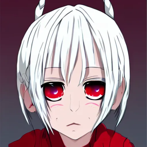 Image similar to white hair red eyes two small horn on the head anime style anime girl