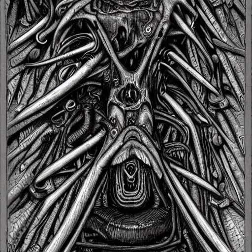 Image similar to gullum, style of h. r. giger, highly detailed, sharp, dark