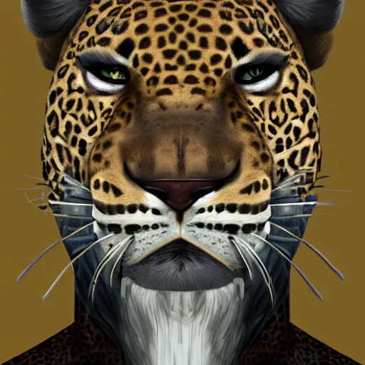 Image similar to Character portrait, face close-up, in the style of Balder's Gate, of Anthro leopard warlock