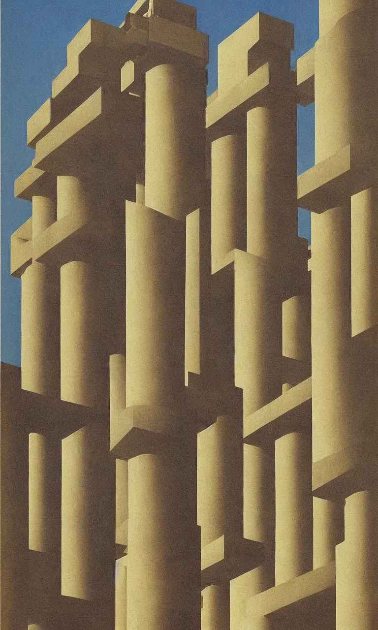 Image similar to surreal greek doric column brutalist spomenik structure, Bauhaus Poster by Richard Corben by René Magritte, surrealism