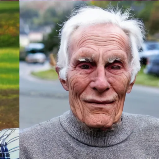 Image similar to A photograph of old Jerma985 in his eighties who looks like Jerma985 wearing a sweater in the 2010s, Jerma985, looks like Jerma985, taken in the late 2010s, taken on a 2010s Camera, realistic, hyperrealistic, very realistic, highly detailed, very detailed, extremely detailed, detailed, digital art, trending on artstation, headshot and bodyshot, detailed face, very detailed face