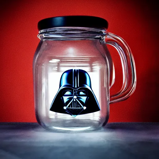 Image similar to Darth vader in a jar by Greg Rutkowski, product photography, centered, studio lightning