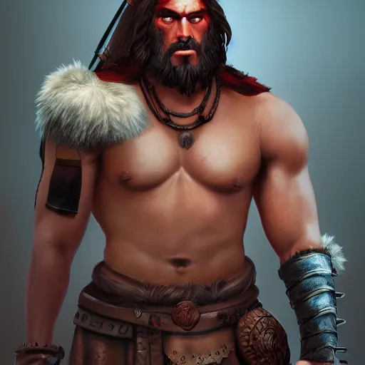 Prompt: A fantasy comic book style portrait painting of a barbarian warrior, unreal 5, DAZ, hyperrealistic, octane render, cosplay, RPG portrait