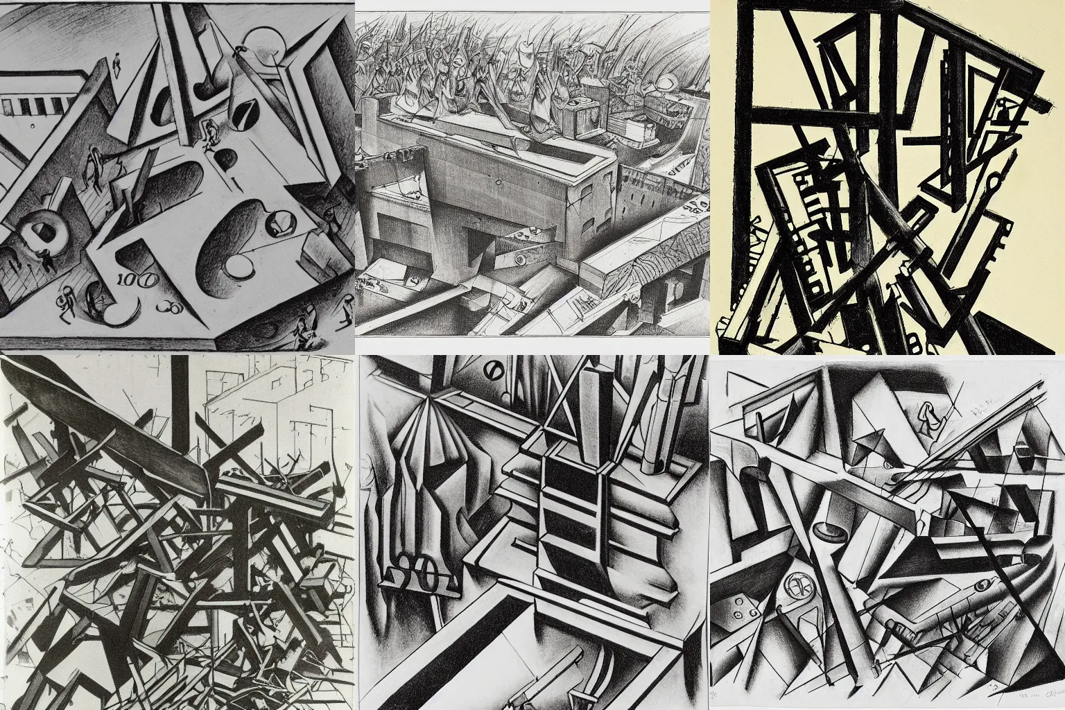 Prompt: metaphor for the division and destruction of social order, constructivist drawing by georg grosz