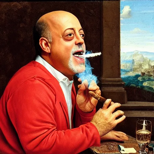 Image similar to billy joel smoking a cigarrete as a renaissance painting