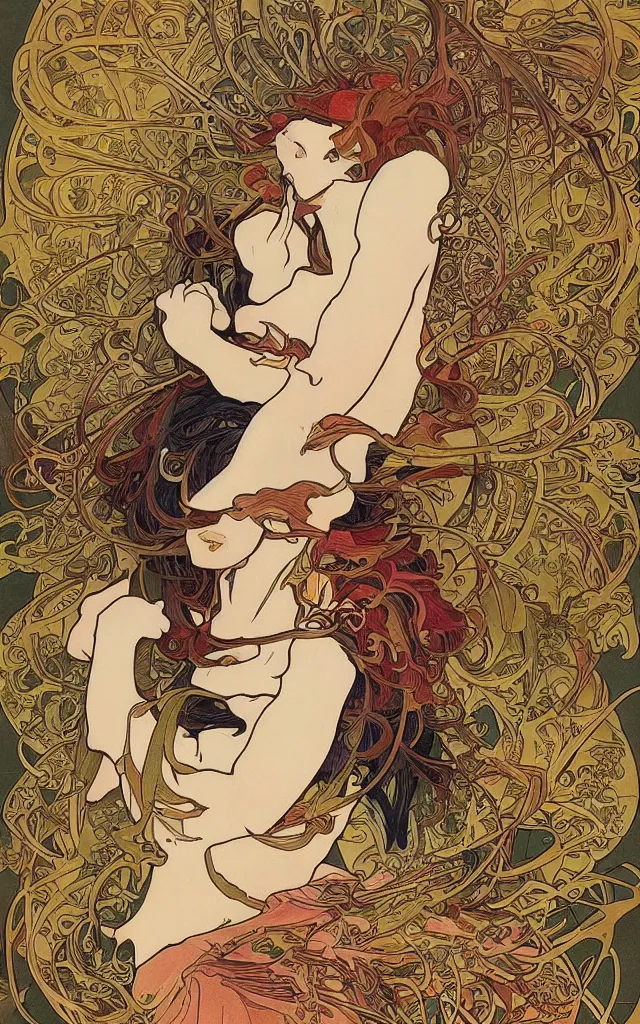 Prompt: PAIN(t) by alphonse mucha by james jean and by ross tran. stunning, very colorful, vibrant, cinematic, amazing details. shin-hanga