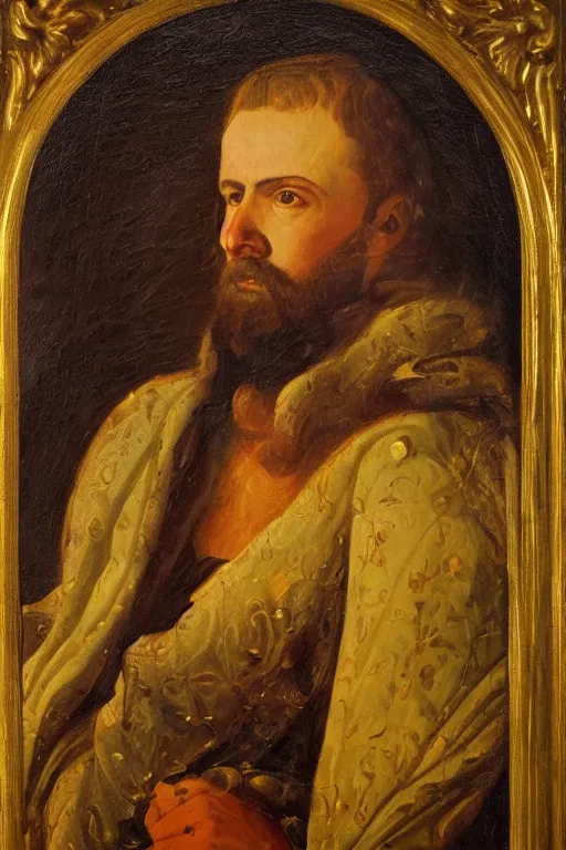 Prompt: oil portrait of james the god of romance, epic, cinematic, highly detailed