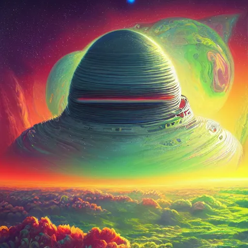 Image similar to space landscape, illustration painting, oil on canvas, intricate, portrait, detailed illustration, hd, digital art, overdetailed art, concept art, complementing colors, detailed, illustration painting by alex gray, digital art, overdetailed art, concept art, complementing colors rendered by beeple, syd meade