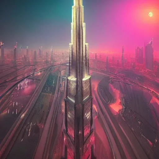 Image similar to a beautiful matte masterpiece of futuristic dubai at night by by atelier olschinsky and moebius, trending on artstation, featured on behance