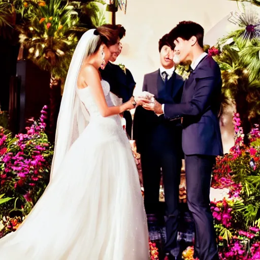 Prompt: taekook getting married in las vegas, 8 k, ultra realistic, closeup
