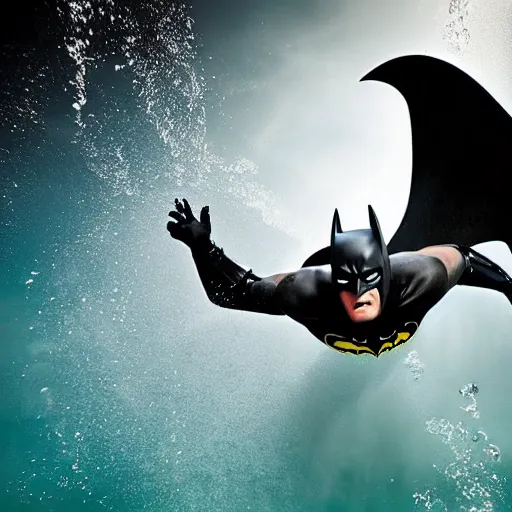 Prompt: batman diving in a pool, professional photography