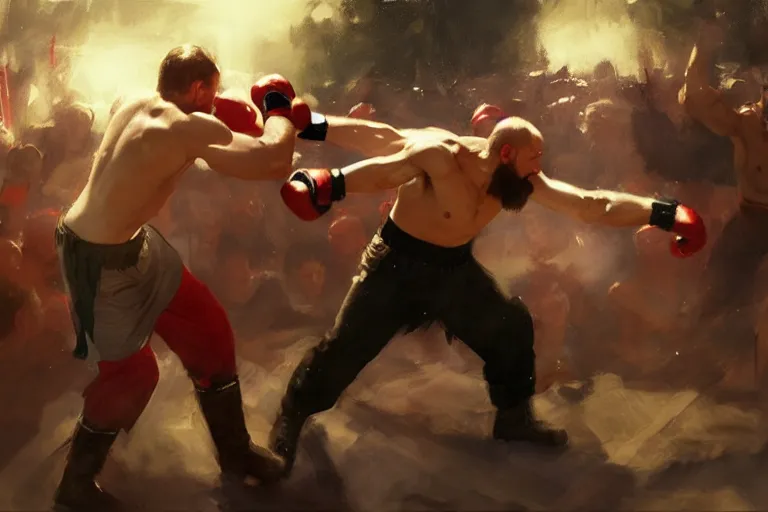 Image similar to jesus christ vs vladimir putinboxing, fighters, fist fight, detailed faces, putin face, in battle by anders zorn, wonderful, masterpiece by greg rutkowski, beautiful cinematic light, by greg manchess, jessica rossier