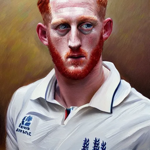 Prompt: a portrait of Ben Stokes, England cricket captain, oil painting in the style of Lucian Freud, morning light, trending on artstation