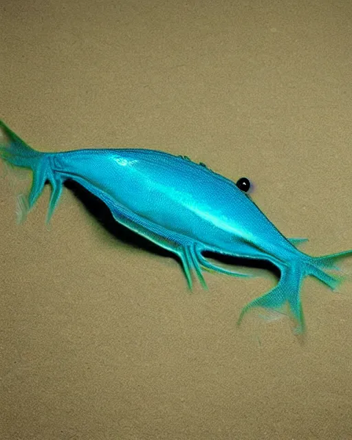 Prompt: blue amphibian fish alien, realistic photography,