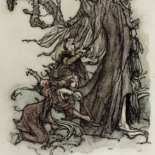 Image similar to tiktok, arthur rackham illustration, extremely high quality