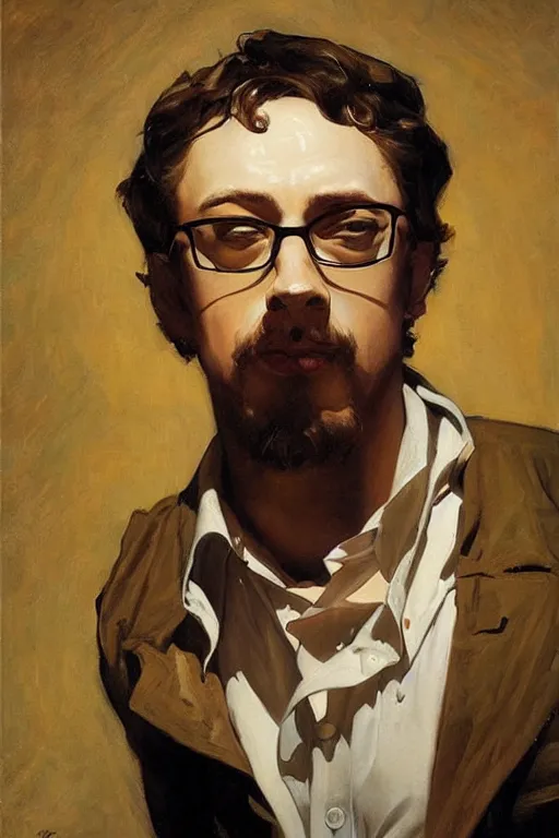 Prompt: sam hyde, painting by jc leyendecker!! phil hale!, angular, brush strokes, painterly, vintage, crisp