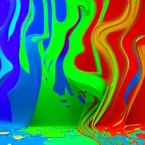 Image similar to : colorful abstract fluid sculpture art on the wall in modern architecture studio, cinematic lighting, hyper - realistic, detailed, render by c 4 d octane, unreal engine, 8 k 3 d render