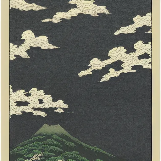 Prompt: dragon, landscape art by Kawase Hasui