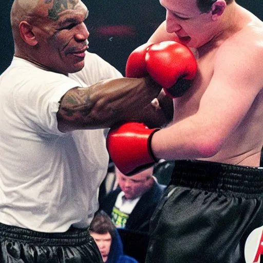 Prompt: mike tyson fighting mark zuckerberg in ring