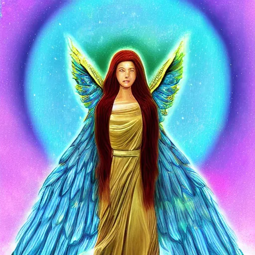 Image similar to an angel of light protecting planet earth, high detail digital painting