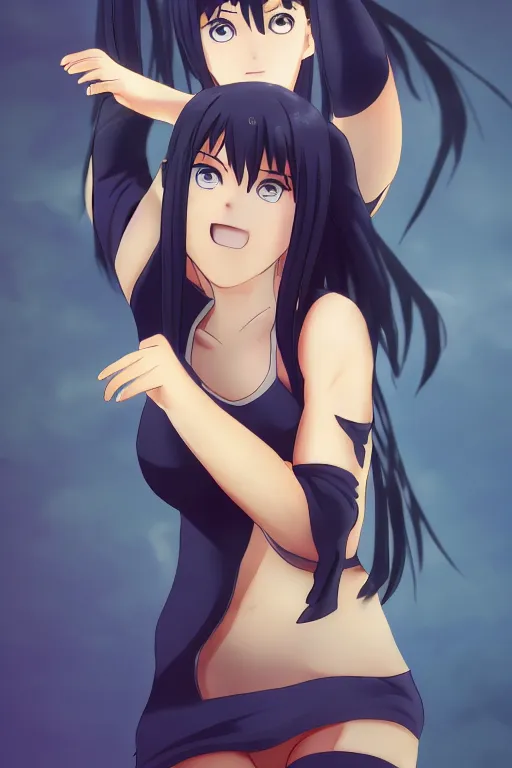 Prompt: Hinata Hyuga from Naruto in the style of WLOP, fullbody, character concept, dynamic posing, 8k, trending on artstation