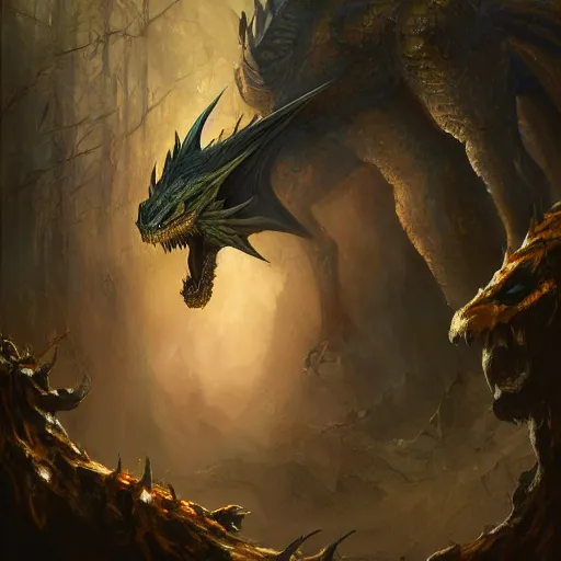 Image similar to oil painting of dragon forest, dnd character, fantasy, realistic textured skin, vampire bat head, glowing eyes, sharp focus, artgem, boris valejo, frank frazetta, heavy metal style, trending on artstation, digital painting, julie bell, beautiful, very detailed,