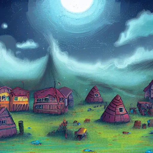 Image similar to village on an alien planet, digital art