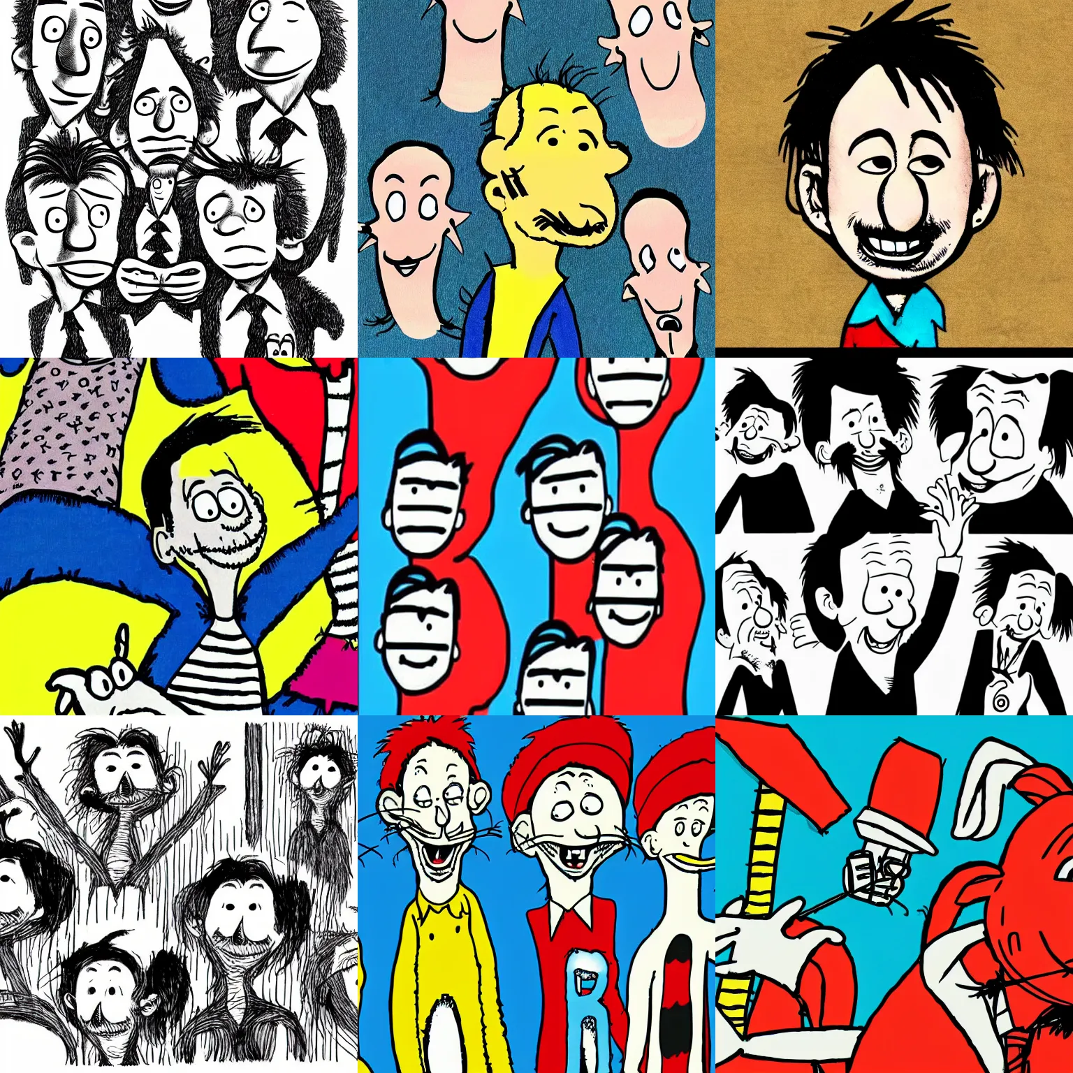 Prompt: illustration of radiohead by dr. suess in the style of dr. suess, dr suess