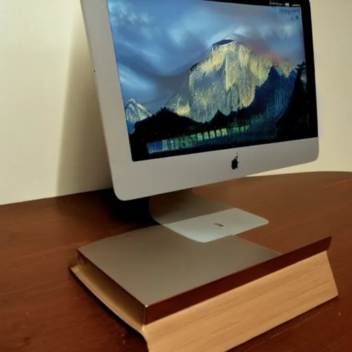 Image similar to a 1998 Apple iMac desktop computer, designed by M. C. Escher