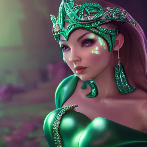 Image similar to wonderful princess of emerald with fair skin, ornate 8 k gorgeous intricate detailed, accent lighting, dramatic light, octane render