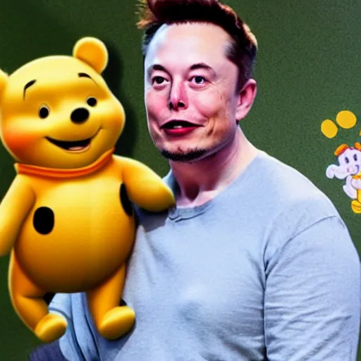 Image similar to elon musk cosplaying as winnie the pooh