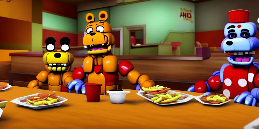 Image similar to 2 0 1 5 fnaf 2 fast food restaurant, gameplay screenshot