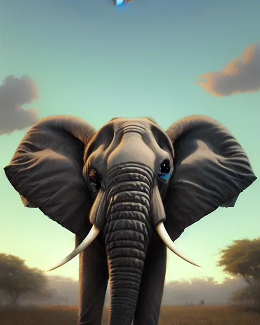 Image similar to highly detailed vfx portrait of a character of an elephant stephen bliss, chalk, unrealengine, greg rutkowski, loish, rhads, beeple, chalk, makoto shinkai and lois van baarle, ilya kuvshinov, rossdraws, tom bagshaw, basil gogos