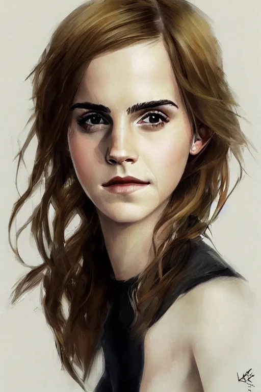 Prompt: portrait of Emma Watson by Krenz Cushart