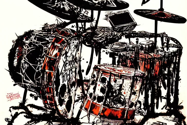 Image similar to drum set from hell by ralph steadman