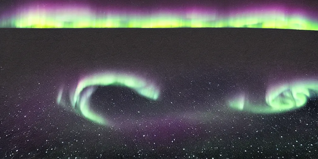 Prompt: milliseconds after the big crunch seen from earth in a clear polar night with aurora, by Ron Miller, conceptual art